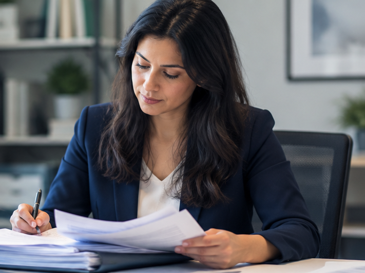Credentialing specialist reviewing provider enrollment documents