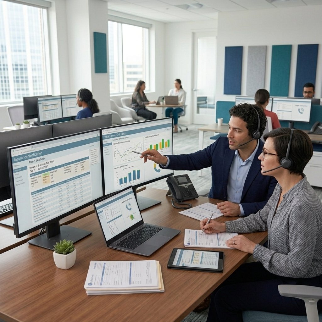 Practice management team reviewing operational performance