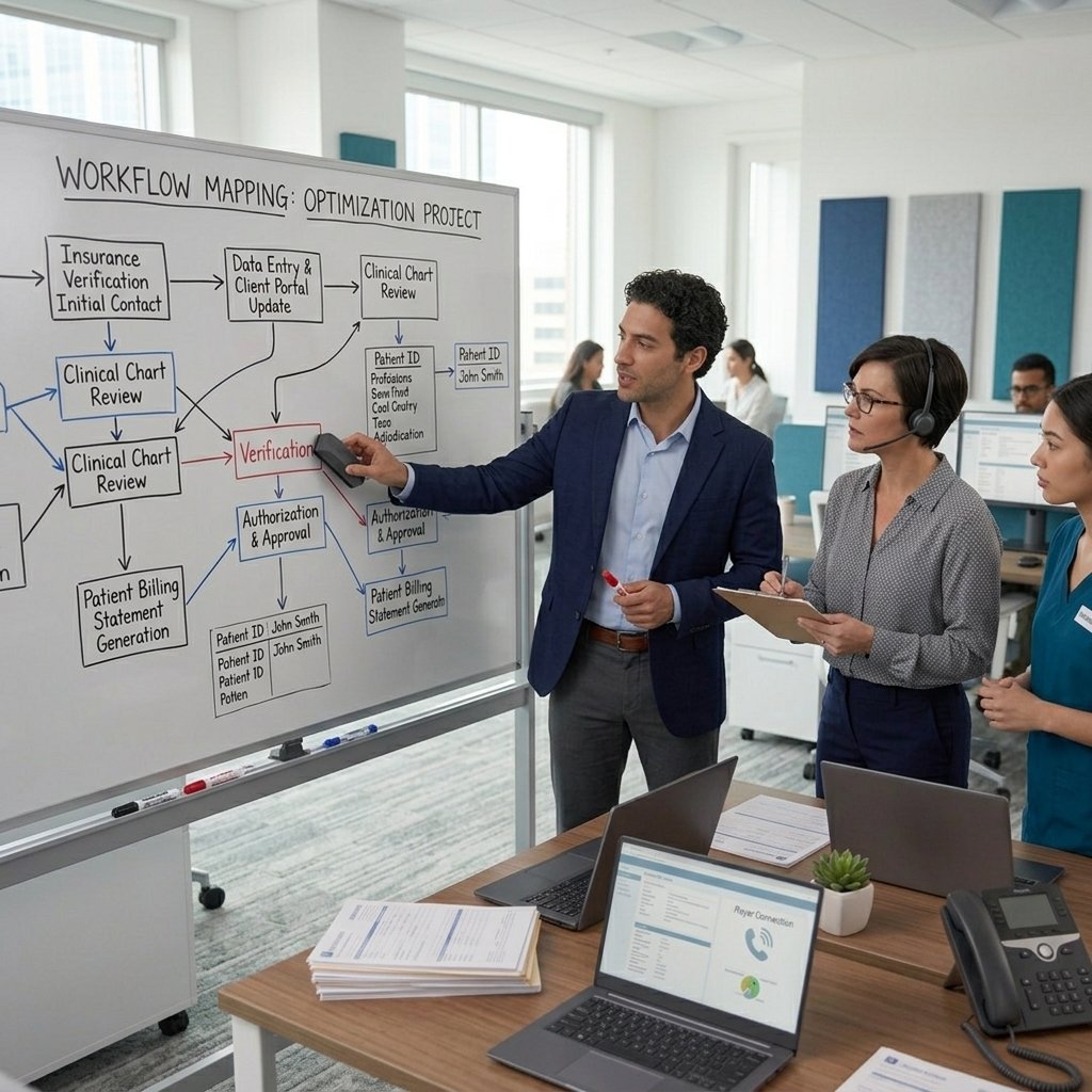Consulting team reviewing practice workflows and performance